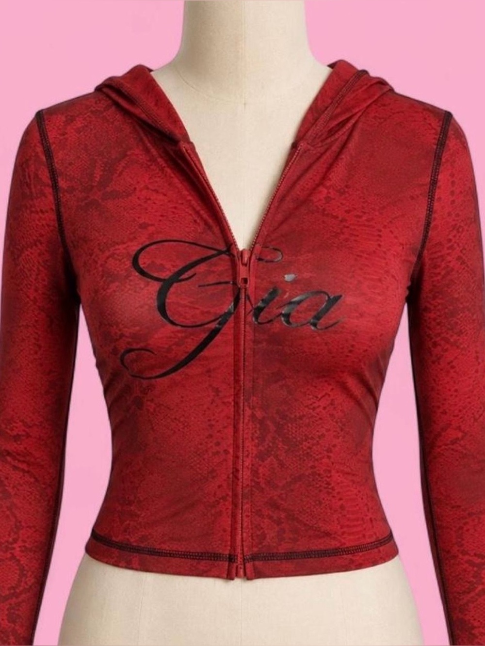 I AM GIA Blare Red Snakeskin Zip-Up Hoodie (HOODIE ONLY) – Size Large ❤️🔥